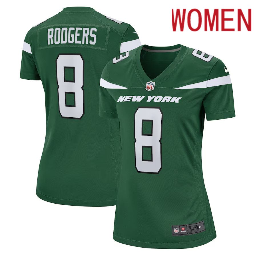 Women New York Jets #8 Aaron Rodgers Nike Gotham Green Game NFL Jersey->women nfl jersey->Women Jersey